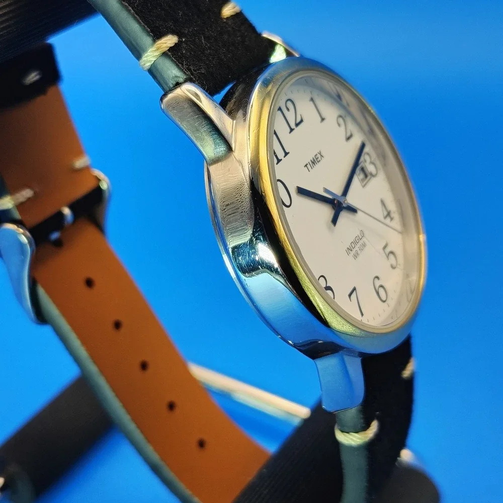 Vintage 2006 Timex Easy‎ Reader Indiglo Date 35mm Mens Quartz Watch New Strap